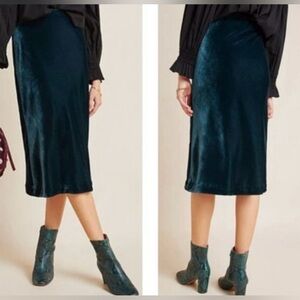 Anthropologie Velvet Pencil Skirt in Deep Teal